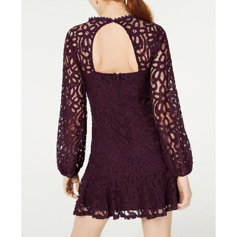 City Studios Juniors' Lace Illusion-Sleeve Dress Purple Size 5