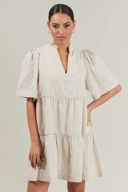 Dixie Stripe Split Neck Shift Dress