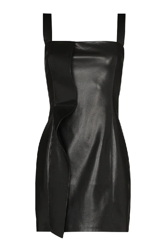 Inara Vegan Leather Peplum Trim Dress