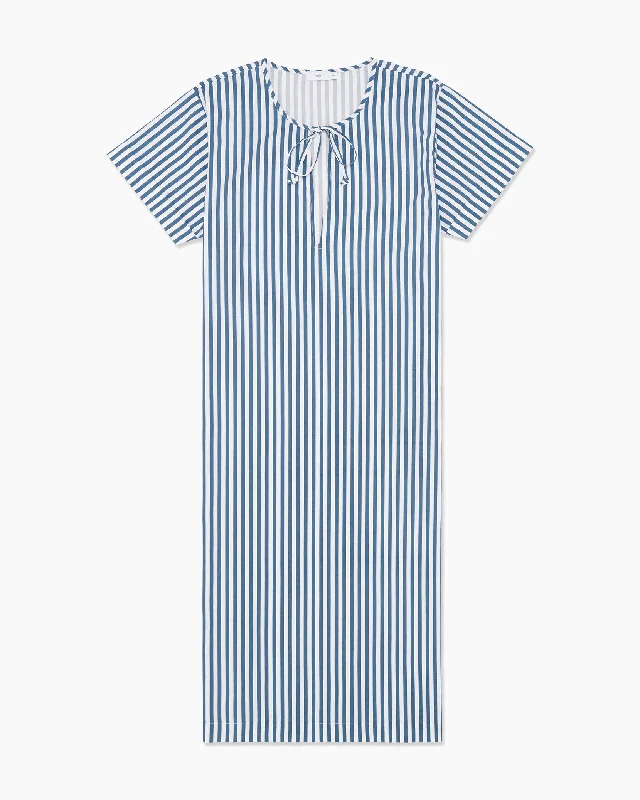 Poplin Pajama Stripe Home Caftan | Dark Denim/White