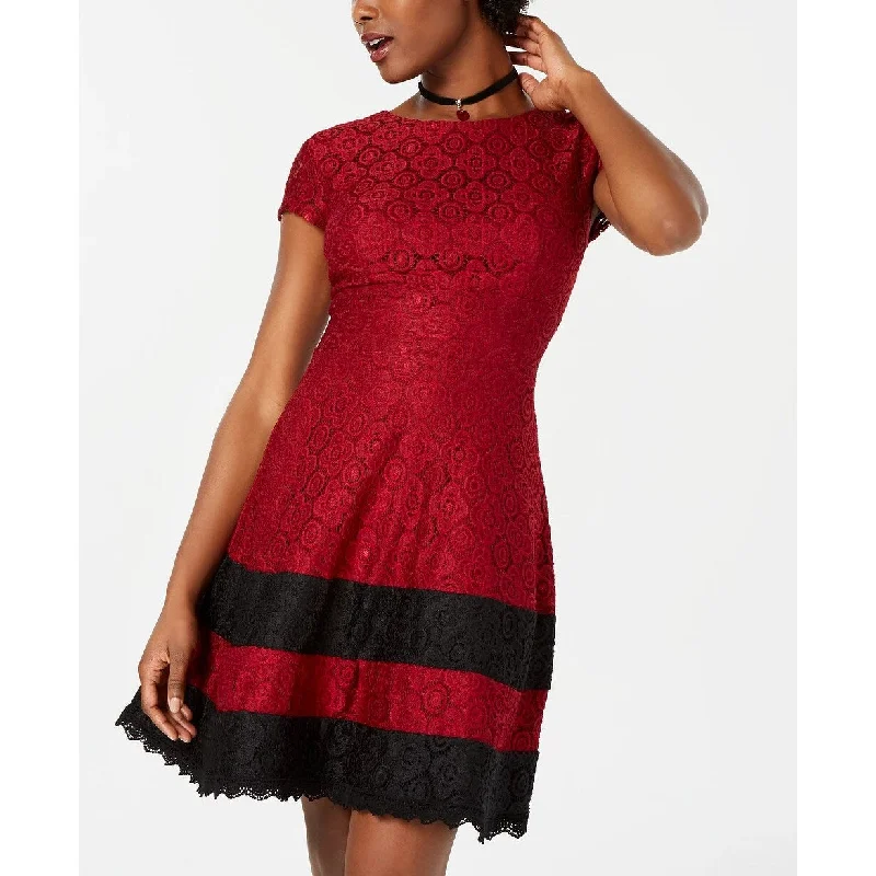 Teeze Me Junior's Lace Fit & Flare Dress Red Size 3