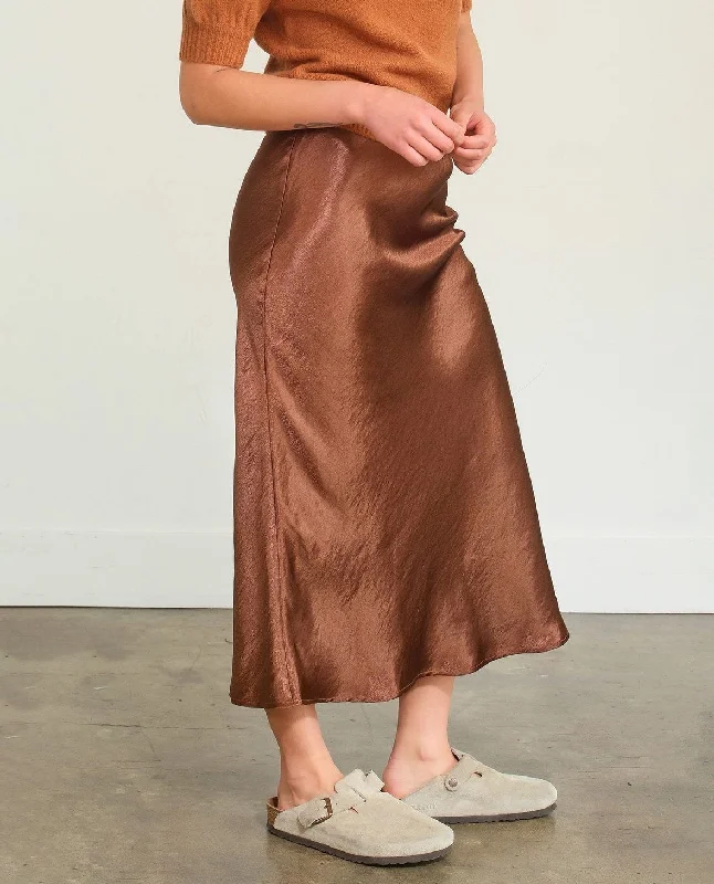 High Waisted Sheen Satin Midi Skirt